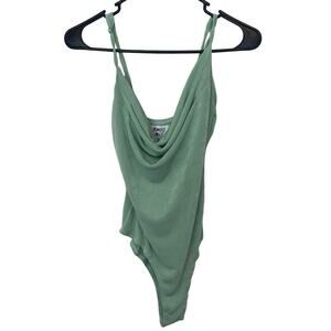 Princess Polly Green Sleeveless One Piece Bodysuit Draped Neckline Size 4
